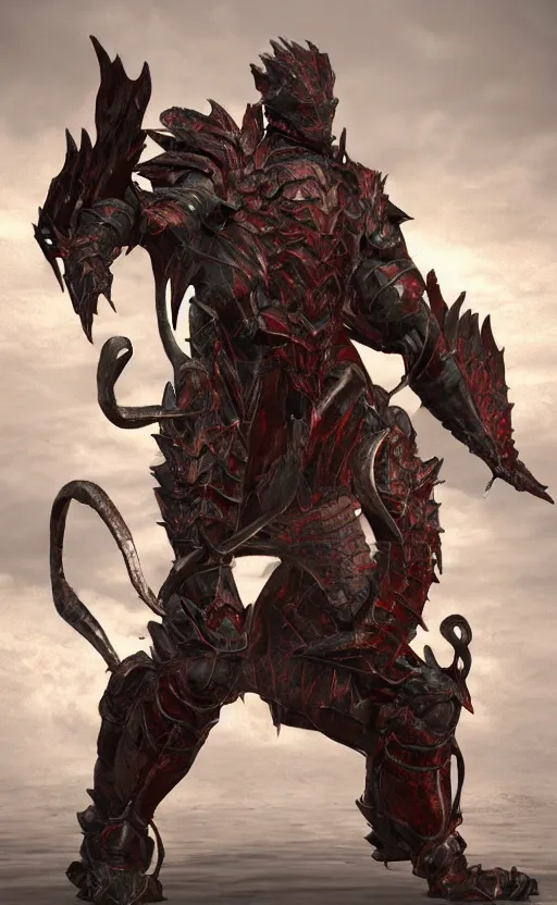 Prompt: Red dragon armor, bronze statue, unreal engine, high detailed