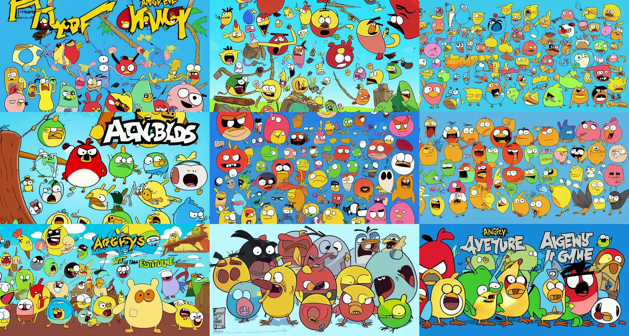 Prompt: angry birds in the style of adventure time, the amazing world of gumball, cartoon network