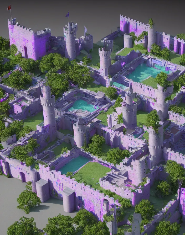 Image similar to 3d render vaporwave castle, octane render, photorealistic highly detailed aesthetic