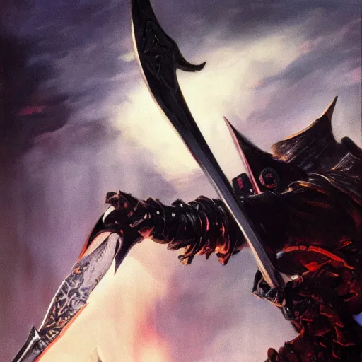 Image similar to fantasy painting of Elric wielding a giant black sword, painted by Bayard Wu, ultra detailed, 8k