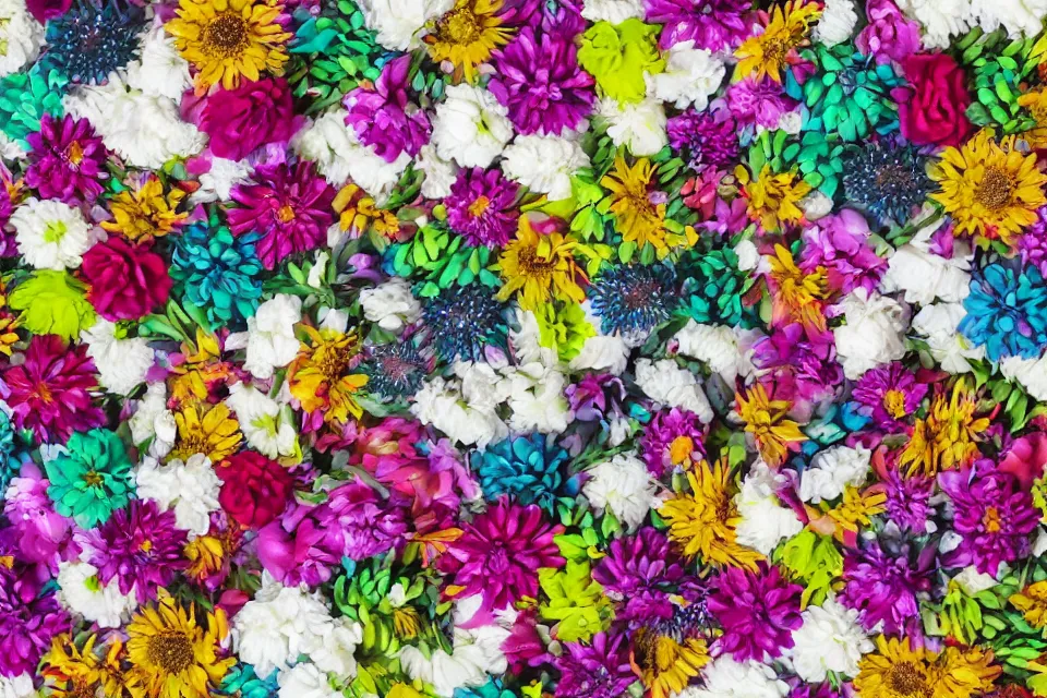 Image similar to a bouquet of multicolored alien flowers on a white background