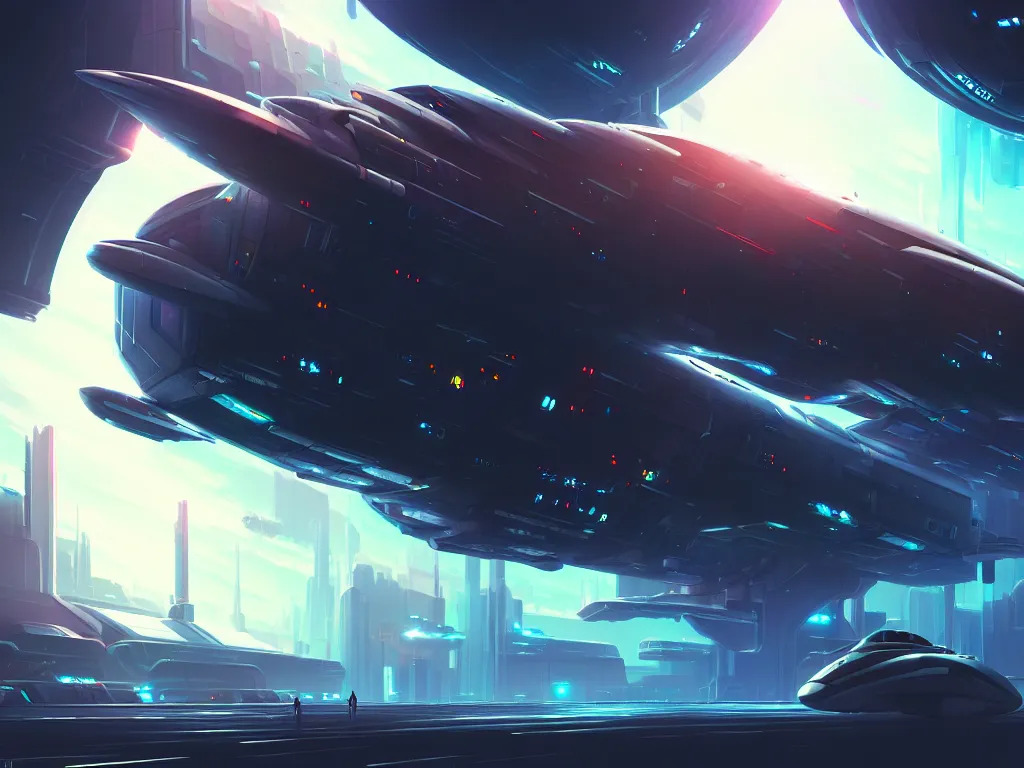 Image similar to spaceship, engineering bay, photo realistic, dynamic lighting, artstation, poster, volumetric lighting, 4 k, award winning, a detailed painting by ross tran hyperdetalized, anime | 2 d game art | official art, smooth, cyberpunk, tech