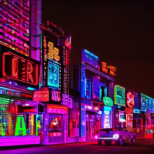 Image similar to a cinematic still of glowing neons