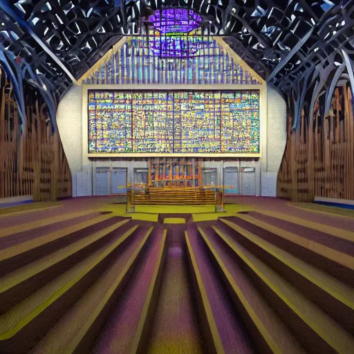 Image similar to solarpunk chapel