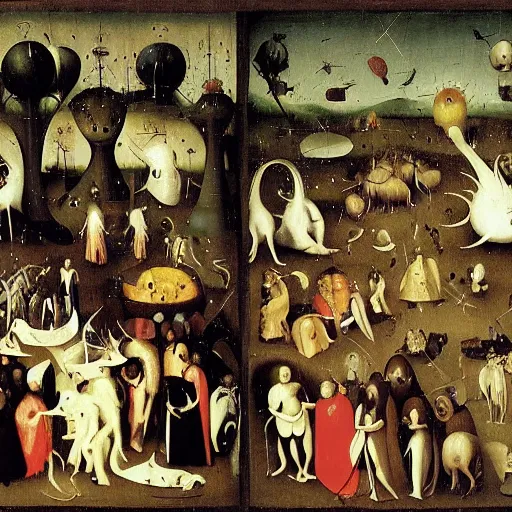 Prompt: additional characters from the garden of earthly delights by hieronymus bosch