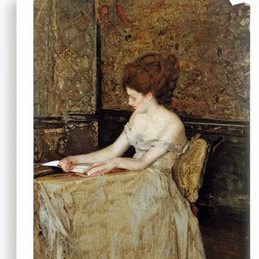 Image similar to woman reading, tentacles coming out of the book by alfred stevens