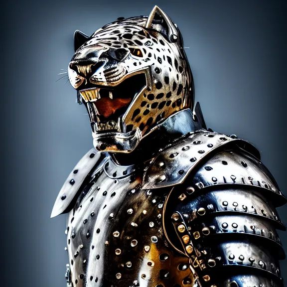 Prompt: photo of a warrior with metal jaguar theme armour, 4 k, hdr, smooth, sharp focus, high resolution, award - winning photo