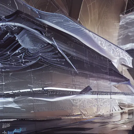 Image similar to sci-fi wall structure on the coronation of napoleon painting and digital billboard in the middle, unreal engine 5, keyshot, octane, artstation trending, ultra high detail, ultra realistic, cinematic, 8k, 16k, in style of zaha hadid, in style of photogrammetry point cloud, in plastic, dark, tilt shift,