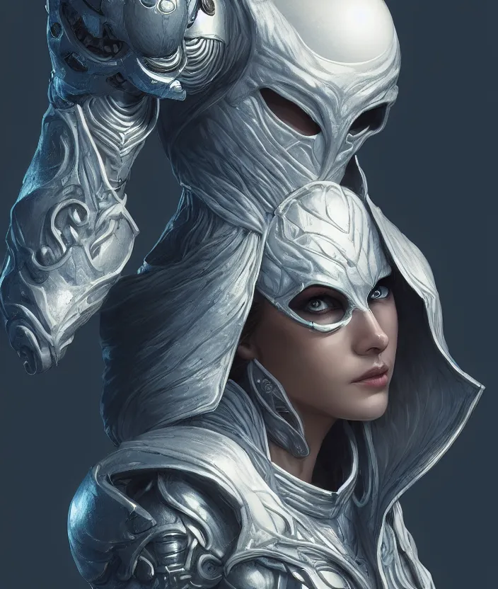 Image similar to female moon knight, hyper detailed, digital art, trending in artstation, cinematic lighting, studio quality, smooth render, unreal engine 5 rendered, octane rendered, art style by klimt and nixeu and ian sprigger and wlop and krenz cushart