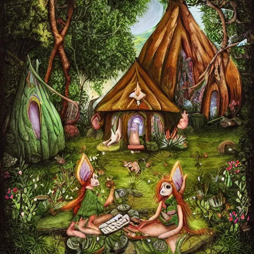 Image similar to highly detailed commune of !!!!!hedonist!!!!! (((((elves))))). the (((((elves))))) are carefree and playful. digitally painted forest scene. The (((((elves))))) each have the face of famous musician !!!!!Ed Sheeran!!!!!. Each elf looks like !!!!!!!!!!ED SHEERAN!!!!!!!!!! !!!!!ED!!!!! pixiv, artbreeder. high quality art