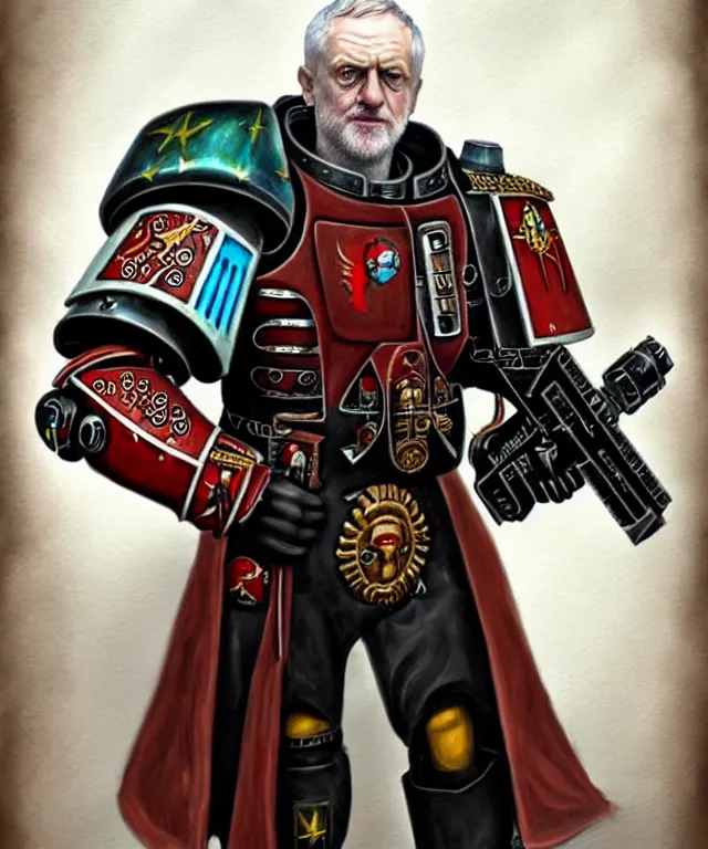 Image similar to Jeremy Corbyn as a Warhammer 40k Space Marine, portrait, highly detailed, intricate, concept art, artstation