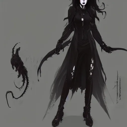 Image similar to female goth human vampire witch in the style of greg rutkowski, makoto shinkai, trending on artstation, character design, concept art, pretty face, highly detailed, digital art