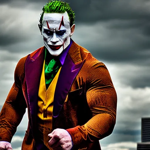 Image similar to dwayne johnson as the joker, movie still