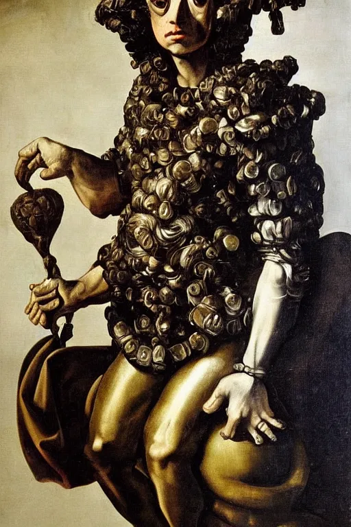 Prompt: beautifully detailed baroque oil painting of a gargoyle dressed as 17th century british nobility by caravaggio