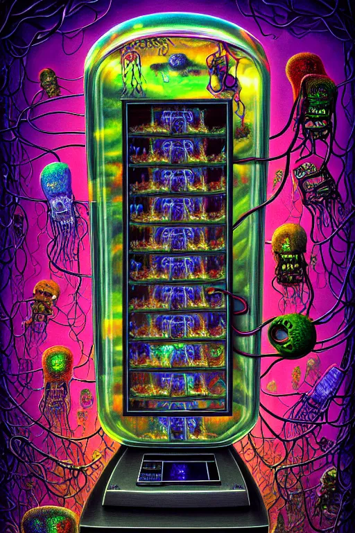 Image similar to a photorealistic painting of the transparent jelly nightmare cemetery horror machine electronic technology chemistry by johfra bosschart, lisa frank, dark fantasy art, high detail, trending on artstation