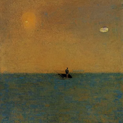 Image similar to a fisherman at sea by odilon redon