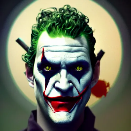 Image similar to lawrence fishburne by tom bagshaw, as the joker by ilya kuvshinov, rtx reflections, octane render 1 2 8 k, extreme high intricate details by wlop, digital anime art by ross tran, wide shot, close up shot, composition by sana takeda, dramatic lighting by greg rutkowski