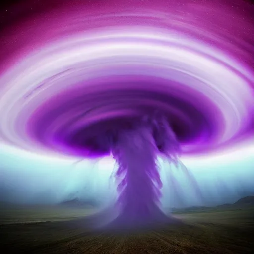 Image similar to amazing photo of a purple tornado in the sky by marc adamus, beautiful dramatic lighting