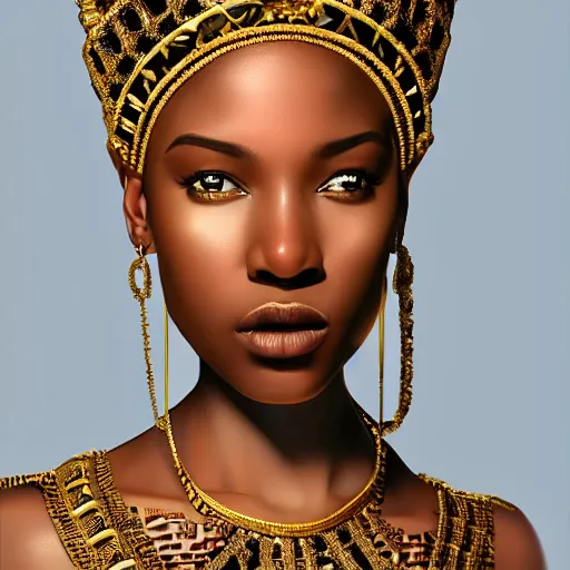 Image similar to A masterpiece portrait of a Incredibly beautiful African girl albino model with nose ring. With big bright rich jewelry. In European royal gorgeous barocco clothes. Queen\'s crown. Vogue. trending on artstation, digital art, by Stanley Artgerm Lau, WLOP, Rossdraws, James Jean, Andrei Riabovitchev, Marc Simonetti, Yoshitaka Amano