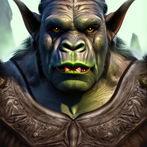 Image similar to a photorealistic portrait shot of a fantasy orc