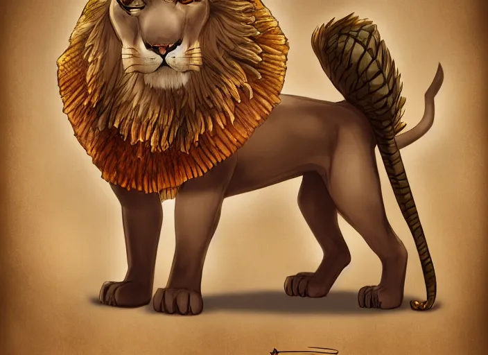 Image similar to fullbody egyptian lion character design of a disney egyptian lion. egyptian lion deviantart adoptable, style of maple story and zootopia, disney portrait studio lighting by jessica rossier and brian froud in the style of disney, traditional artstation