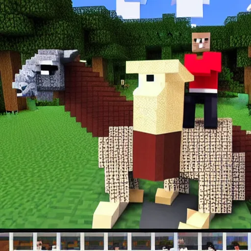 Prompt: donald trump riding a llama in minecraft