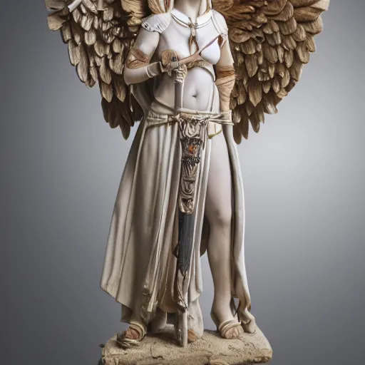 Prompt: full body photo of a female angelic warrior with holy weapons, highly detailed,