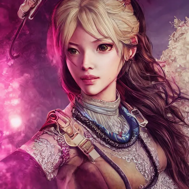 Image similar to the portrait of lawful neutral semi - colorful female archer socialite as absurdly beautiful, gorgeous, elegant, young gravure idol, an ultrafine hyperdetailed illustration by kim jung gi, irakli nadar, intricate linework, bright colors, octopath traveler, final fantasy, unreal engine 5 highly rendered, global illumination, radiant light, detailed and intricate environment