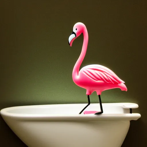 Prompt: flamingo sitting on the toilet, singihg, highly detailed, 4k, green neon lighting