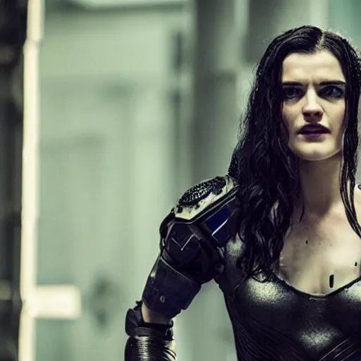 Image similar to Katie McGrath as Cyberpunk Morgana