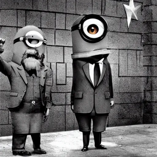 Prompt: A minion soviet leader demanding the iron curtain to be erected