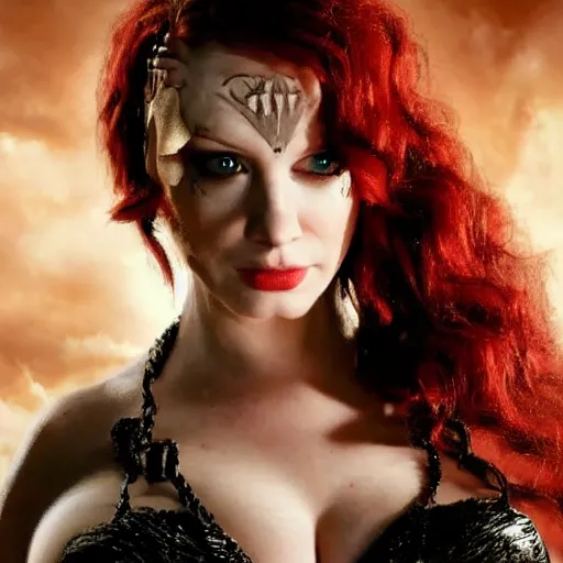 Image similar to photo of christina hendricks as a vampire amazon warrior