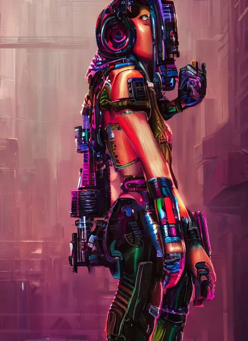 Prompt: detailed painting of a cyberpunk female