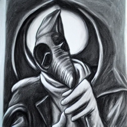 Image similar to Plague doctor charcoal painting