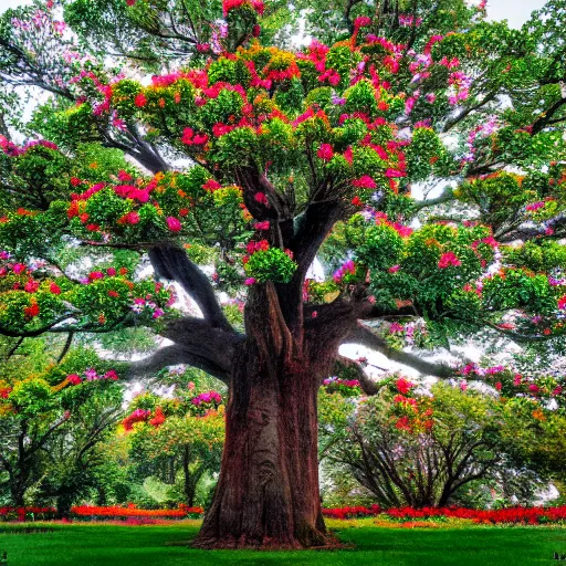 Prompt: a large tree with doughnut flowers, bold natural colors, national geographic photography, masterpiece, 8 k, raw, unedited, symmetrical balance