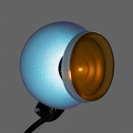 Prompt: portrait of a pixar lamp webcam with a big translucent lense and a glowing internal brain, hyperrealistic, 4 k, hd, 3 d render, unreal engine, annie leibovitz