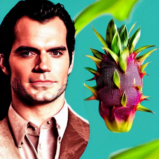 Image similar to face of henry cavill inside a dragonfruit