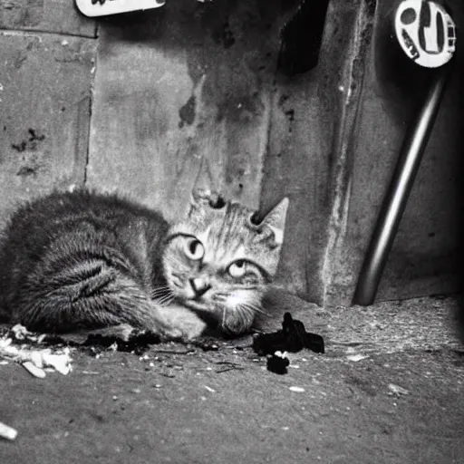 Image similar to once there was a little alley cat without a name. he lived among the trash and only came out at night