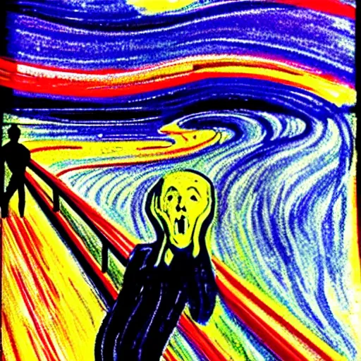 Image similar to the munch scream on a beach during a thunderstorm