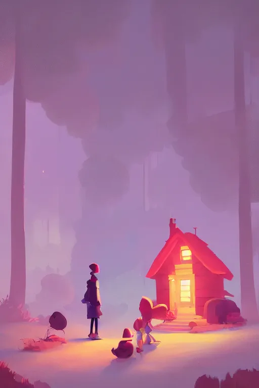 Image similar to a moment of pure bliss in front of the small house in the forest, cory loftis, james gilleard, atey ghailan, goro fujita, character art, exquisite lighting, clear focus, very coherent, plain background, dramatic painting