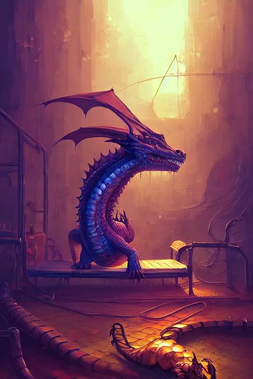Prompt: hyper realistic old dying dragon lying down on a steam punk apparatus, digital painting bioluminance alena aenami artworks in 4 k design by lois van baarle by sung choi by john kirby artgerm style pascal blanche and magali villeneuve