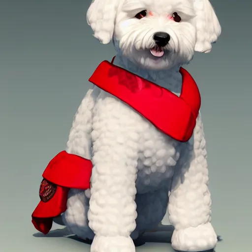 Prompt: a photorealistic photograph of a smiling white Bichon Frisé puppy in the style of Trader Vic's Tiki Mug Trending on Artstation, featured on Behance, well-rendered, Unreal Engine, 4K HD