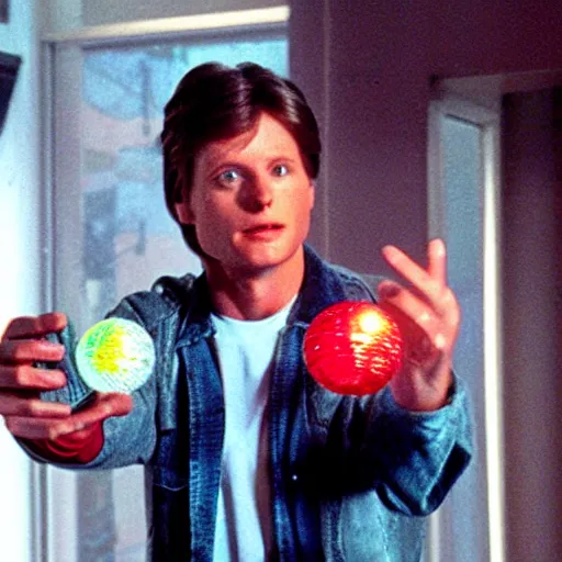 Marty McFly juggling glass orbs Stable Diffusion OpenArt