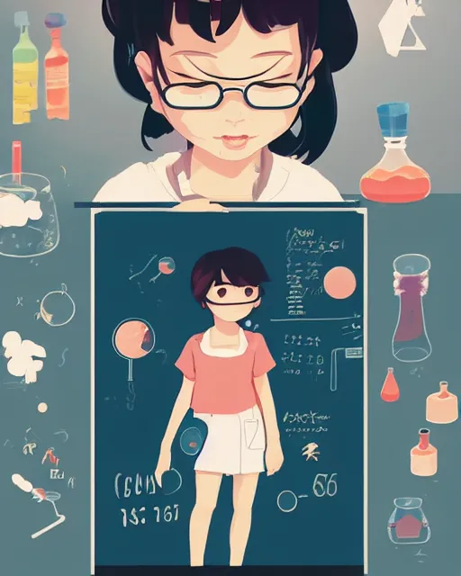 Image similar to a little girl is doing a science experiment. clean cel shaded vector art. minimalist illustration art by lois van baarle, artgerm, helen huang by makoto shinkai and ilya kuvshinov, rossdraws