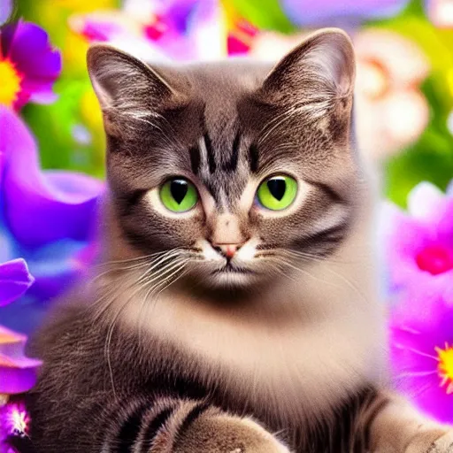 Image similar to wonderful picture with beautiful cute cat, detailed and photorealistic with fantastic coloring