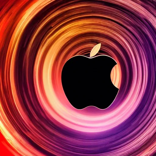 Image similar to apple falls into black hole becoming warped and stretched