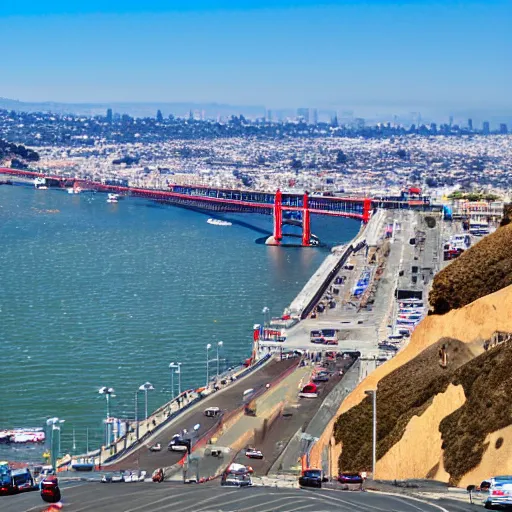 Prompt: view of Los Angeles from the Golden Gate bridge