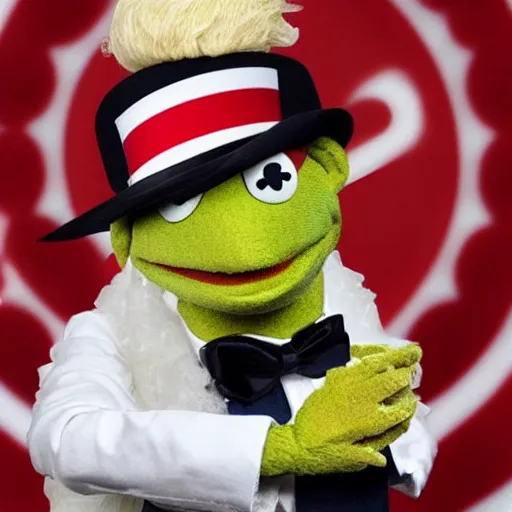 Prompt: muppet trump holding ice cream in the white house