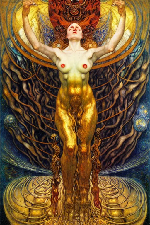 Image similar to Divine Chaos Engine by Karol Bak, Jean Delville, William Blake, Gustav Klimt, and Vincent Van Gogh, symbolist, visionary