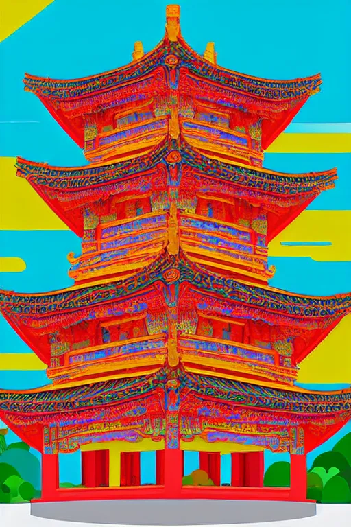 Image similar to minimalist boho style art of colorful quanzhou, twin stone pagodas at kaiyuan temple, llustration, vector art